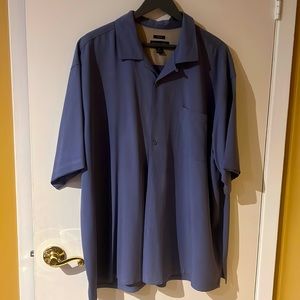 Pronto Uomo men’s 100% silk 2XL blue button down shirt